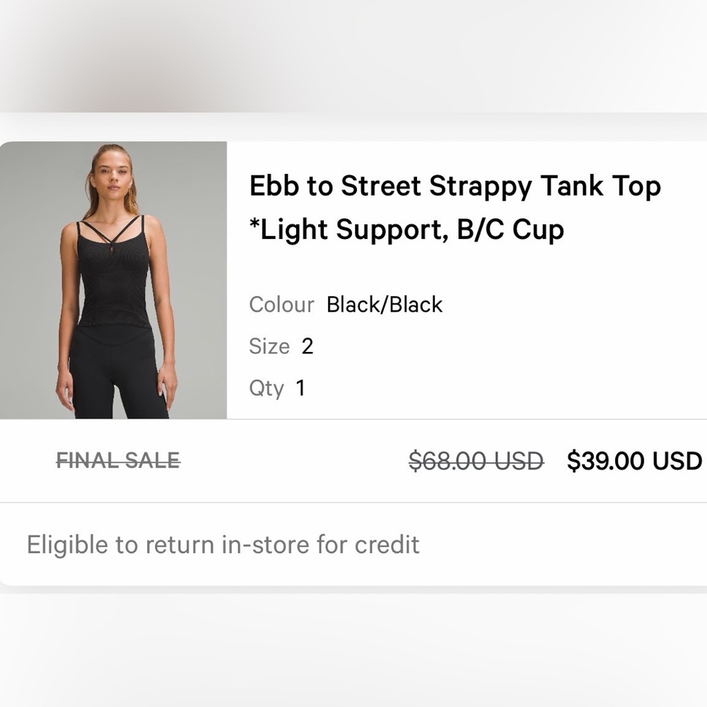 Lululemon Black Ebb to Street Strappy Tank Top